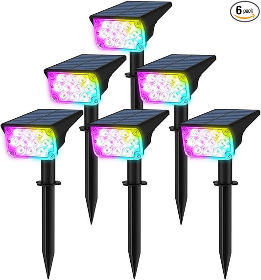 Halloween Solar Color Changing Lights Outdoor 7 Lighting Modes Waterproof IP65 Multicolor Landscape Spotlights Christmas RGB Uplights for Garden Yard House Tree Driveway Lawn Patio Pathway 6 Pack T-SUNUSLighting