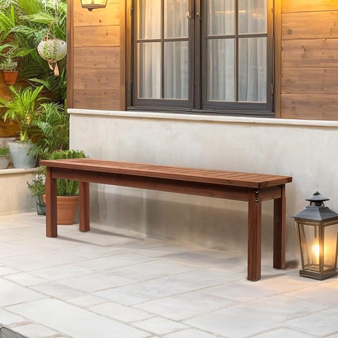 VINGLI Outdoor Wooden Bench, 62” Porch Bench Outdoor Backless Garden Bench, Small Outdoor Bench for Deck Patio Entryway (Brown, 62in) VINGLI