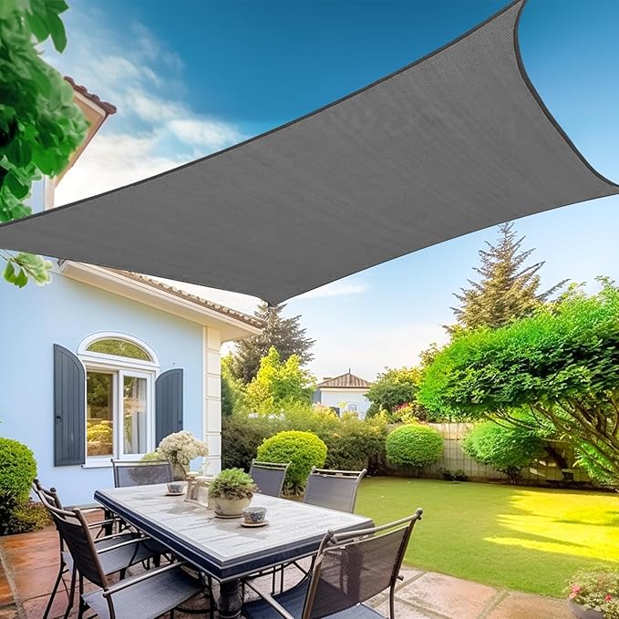 KANAGAWA Sun Shade Sail Curved 24'X24' Dark Grey Rectangle Outdoor Shade Cover UV Blovk Canopy for Patio Garden Backyard Heavy Duty Permeable 185GSM (We Make Custom Size) KANAGAWA