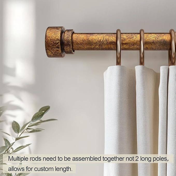 2 Pack Retro Gold Curtain Rods Set for Windows 28 to 48 Inches Adjustable Length Heavy Duty 1" Diameter Window Curtain Rod with Decorative Finials for Outdoor Bedroom Kitchen Living Room Farmhouse Rootora