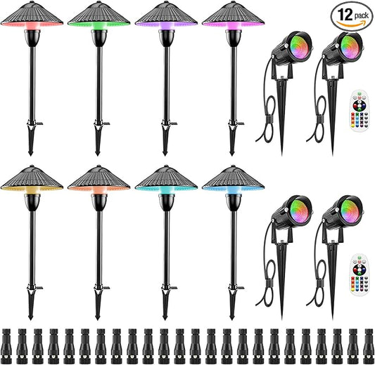ZUCKEO RGB Color Changing Landscape Lights Low Voltage Pathway Lights 12V 24V Multi-Color LED Landscape Light Kit Waterproof for Yard Garden Path Christmas Decoration(12Pack) ZUCKEO