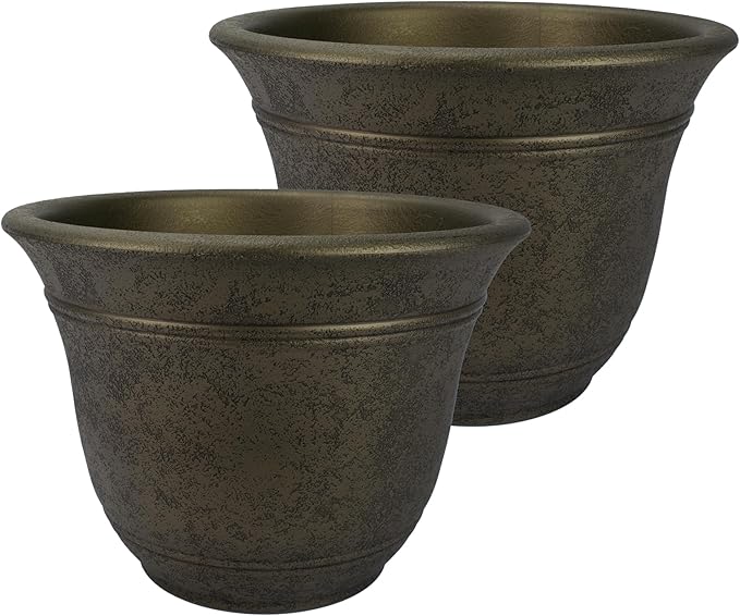 The HC Companies Sierra Round Self-Watering Pot - Lightweight Plastic Planter for Herbs & More - Durable Plant Pots for Indoor Plants & Outdoor Plants (7.5” Celtic Bronze, Pack of 2) TheHCCompanies