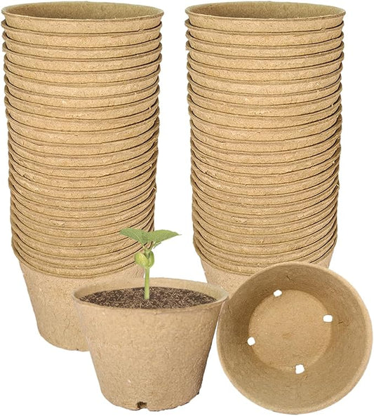 50 Pack 4 Inch Peat Pots, Biodegradable Seed Starter Pots with Drainage Holes for Indoor/Outdoor Gardening, Eco-Friendly Garden Germination Nursery Pots. (50, 4 Inch) Rootora