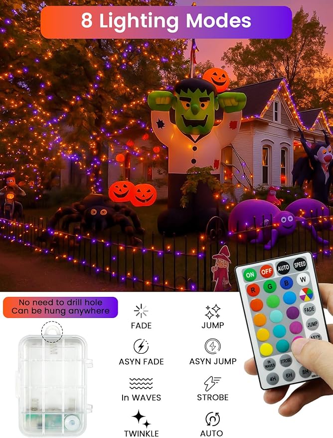 RGB Color Changing 33Ft 100LED St. Patrick's Day Fairy Lights Battery Operated, Waterproof String Lights USB Powered with Timer for Indoor & Outdoor, 18 Colors & Multicolor for Bedroom Christmas Decor BHCLIGHT