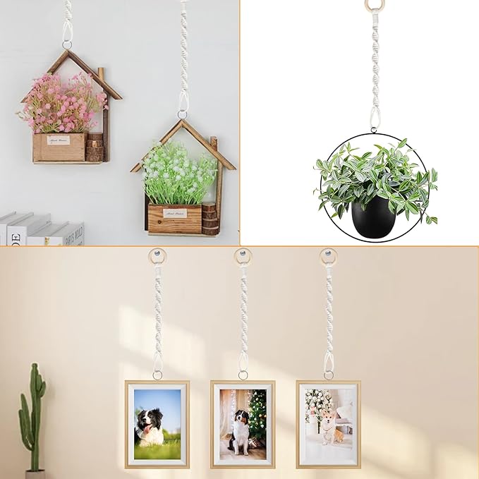 6 Pack Adjustable Macrame Plant Hanger Extenders Connectable Rope Hanging Plant Extender Handmade Woven Hanging Basket Extension with Wooden Ring for Indoor Outdoor Plant Pot Holder (Style 1, 6) SUMERSHA