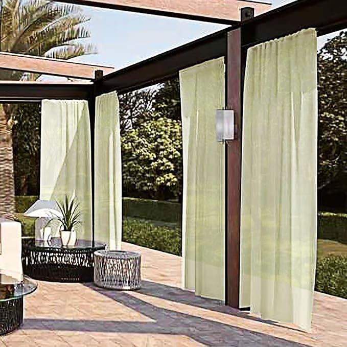 SpaceDresser Waterproof Outdoor Sheer Curtains for Patio - 2 Panels Rod Pocket Indoor Voile Sheer Curtain for Living Room,52W x 120L inch,Sage Green SpaceDresser