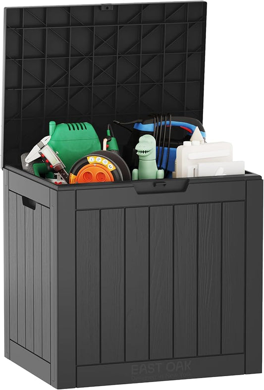 EAST OAK Outdoor Storage Box, 31 Gallon Deck Box, Waterproof Resin Storage Bin for Patio Cushions, Gardening Tools, Accessories, Lockable, UV Resistant, Black EASTOAK