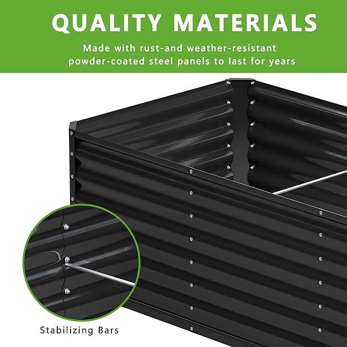 2PCS 4x2x1FT Galvanized Raised Garden Bed,Planter Raised Beds-Metal Garden Box,Large Plant for Outdoor Planting, Vegetables Bed，Flower,herb-Black Home