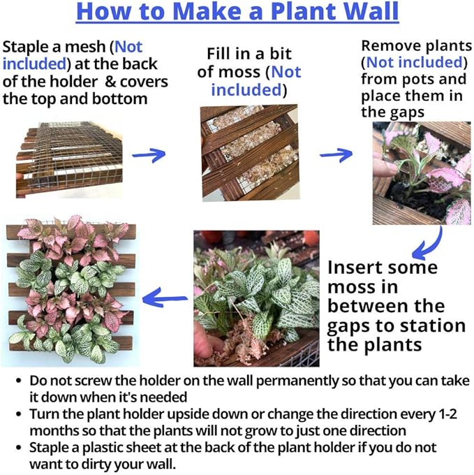 ShopLaLa Wall Planter - 2 Pack Wooden Hanging Succulent Wall Decor, Live Air Plants Orchids Wall Mounted Holder Frame Display for Indoor Outdoor, Living Plant Wall Decor Balcony Garden ShopLaLa