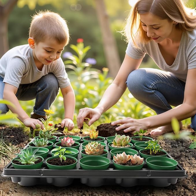 3 Inch Nursery Pots 100 Pcs with 5 Pcs 20 Cell Nursery Pot Trays, 5 Sets Seed Starting Kit for Seedlings, Propagation and Home Gardening, Sturdy Green Seeds Starter Pot Tray Germination Set RooTrimmer