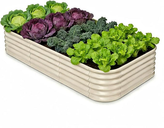 Galvanized Raised Garden Bed 8x4x1.5 ft, 18" Tall Metal Planter for Outdoor Plants Vegetable Herb Leafy Green, Modular Raised Flower Bed with Rust Resistant Coating - Sand Beige Annoell