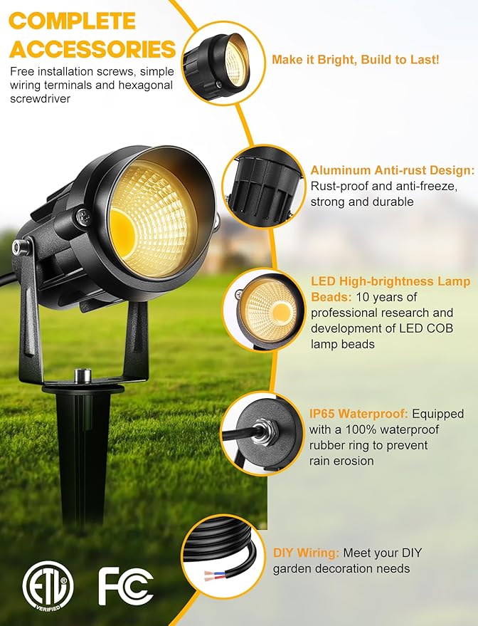 12W Low Voltage LED Landscape Lights - 12V Super Warm White Spotlight Landscape Lighting, IP65 Waterproof Christmas Decorative Lights Outdoor Indoor for Tree Garden Yard Pathway, 4 Pack with Connector LemonBest