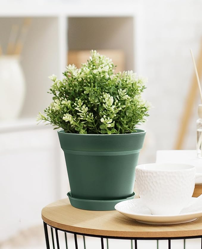 homenote Plant Pots,15 Pack 6 inch Flower Pots with Multiple Drainage Holes and Saucers,Plastic Planters for All Home Garden Flowers Succulents(Green) HOMENOTE