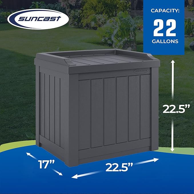 Suncast 2 Pack 22 Gallon Indoor or Outdoor Backyard Patio Small Storage Deck Box with Attractive Bench Seat and Reinforced Lid, Stone Gray Suncast
