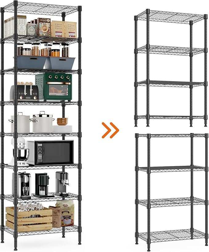 8 Tier 2000 lbs Storage Rack Metal Wire Shelving Unit, Storage Standing Shelf Organizer for Laundry Bathroom Kitchen Pantry Closet Garage Basement Utility Room, Black 13.8" D x 23.6" W x 79.5" H MEIGAOPLASTICANDMETALHKCOLIMITED