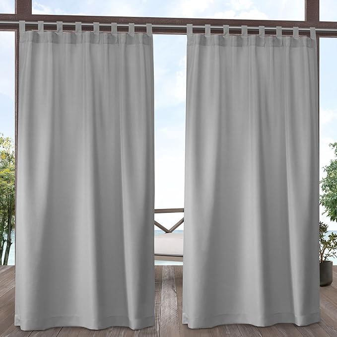 Exclusive Home Cabana Solid Indoor/Outdoor Light Filtering Hook-and-Loop Tab Top Curtain Panel Pair, 54"x84", Cloud Grey TownCountryLiving