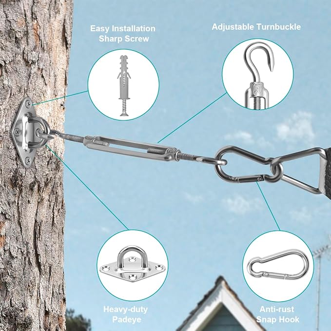 Sun Shade Sail Hardware Kit 8 Inch for Rectangle & Triangle Shade Sail Install, Stainless Steel ShadeSail Fixing Accessories for Outdoor Patio Canopy Garden, Heavy Duty Awning Attachment 40 Set HYASIA