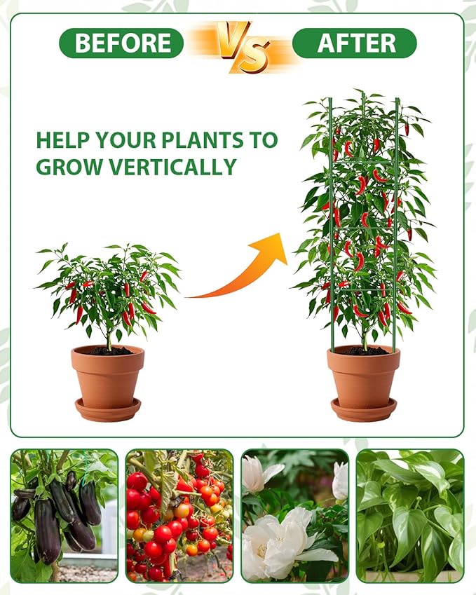 6 Pack Tomato Cages for Garden, 51in*13in Adjustable Tomatoes Plant Stakes Support Cages Trellis, Garden Trellis for Vegetable Flowers Fruits Climbing Plants- 20 Binding Wires Included MYMULIKEHOME