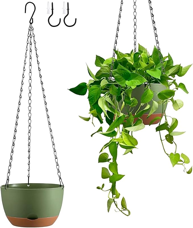 Hanging Planters for Indoor Plants, Set of 2 8/10 Inch Self-Watering Hanging Pots with Drainage Hole & Removable Water-Storage Tray II Screw-in Hooks Rootora
