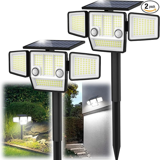 Solar Outdoor Lights with Stakes, 2500LM 180° PIR Motion Sensor, 360° Wide Angle Illumination, In-Ground or Wall Mount, IP65 Waterproof, 3 Modes, 236 LEDs Security Flood Light, 2 Pack HAARAY