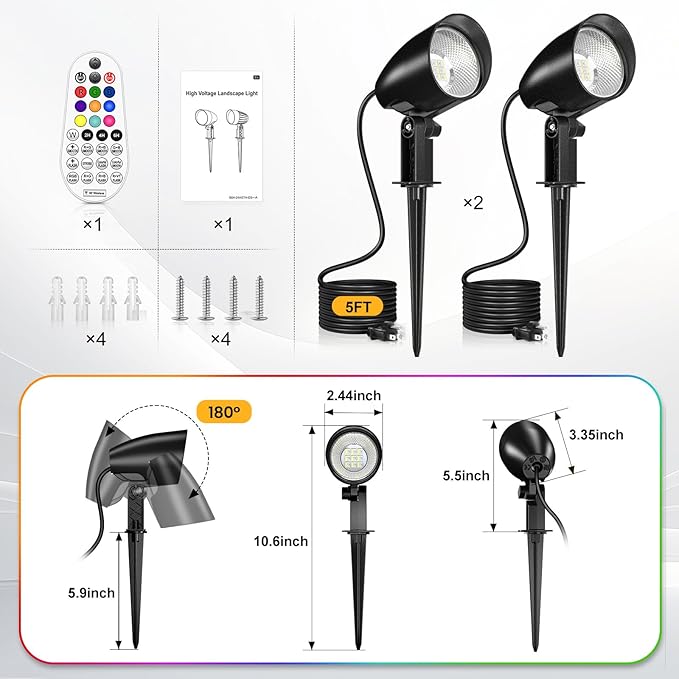 20W RGBW Color Changing Outdoor Spotlight with Remote Control 1880LM IP66 Waterproof LED Spot Lights for Christmas Halloween Decorative Yard Garden Pathway 120V US Plug 2 Pack SOROP