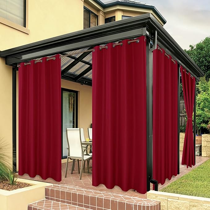 BONZER Outdoor Waterproof Curtains for Patio Privacy Grommet Light Filtering Outside Curtains for Gazebo, Porch, Pergola, Pavilion, 1 Panel, 84W x 120L inch, Red Bonzer
