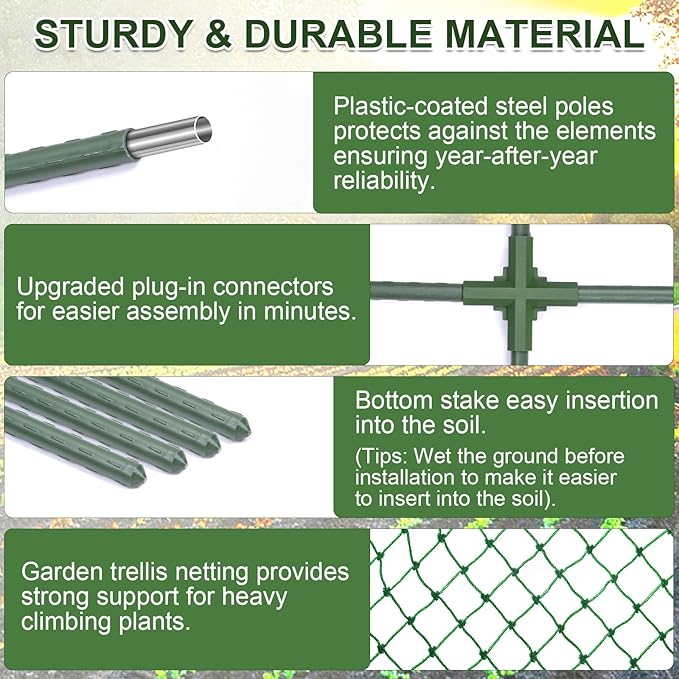 Cucumber Trellis for Raised Bed,U-Shape Garden Trellis for Climbing Plants Outdoor, Metal Arch Trellis for Vegetables, Plant Support for Vine,Tomato, Pea (Green, 49.6" L×30" W×47.2" H) iGreely
