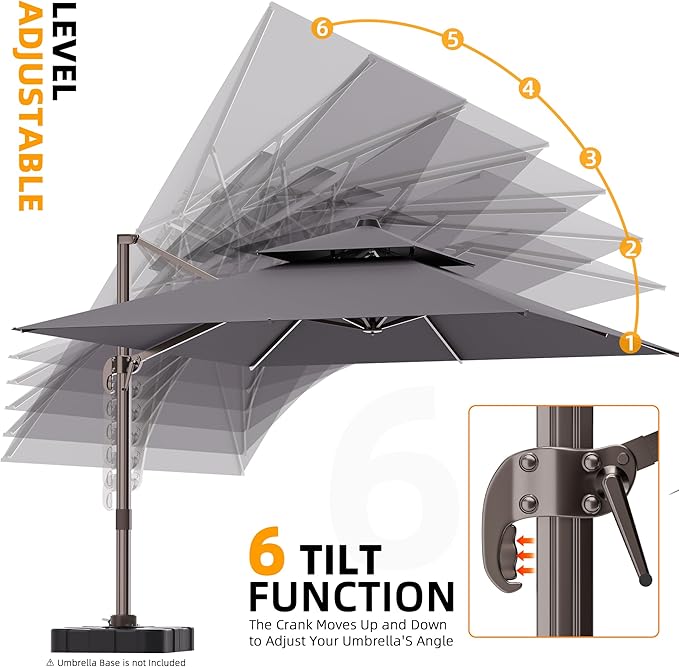 9' X 12' Cantilever Outdoor Patio Umbrellas Double Top Large Rectangle Umbrella Heavy Duty 360°Rotation Offset Umbrella for Garden Deck Pool Patio,Grey ORYNTREX