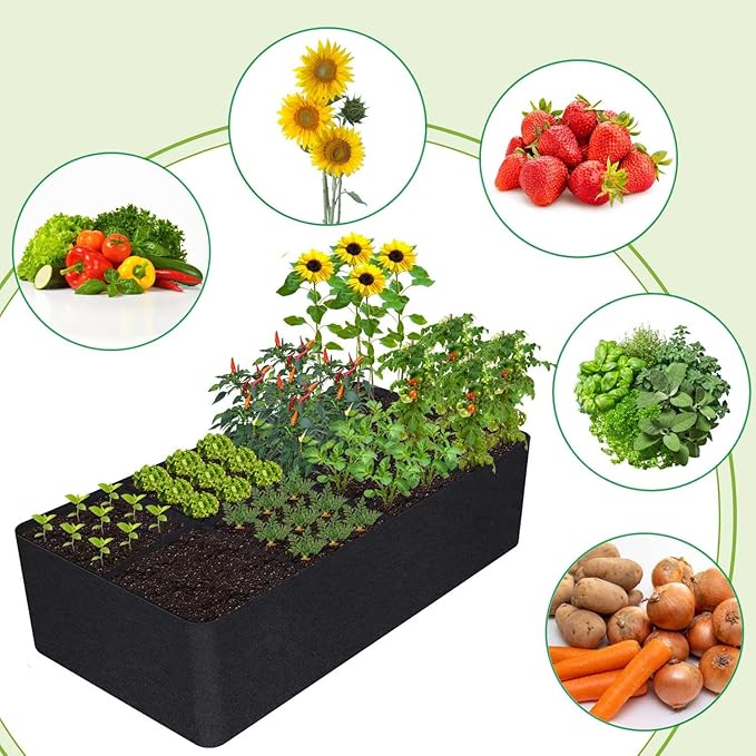 KLEWEE Fabric Raised Garden Bed, 128 Gallon 6 x 3FT Garden Growing Bags for Planting Vegetables, Flowers and Herbs, Breathable Plant Bed Large Grow Planter Bags 8 Grids KLEWEE