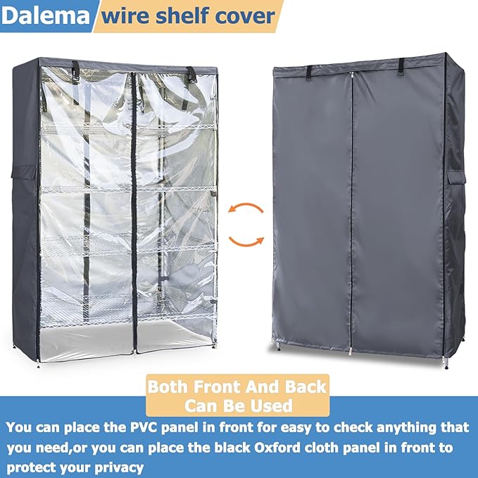 Waterproof Shelf Cover,600D Heavy Duty Dustproof Storage Wire Rack Covers,Outdoor Shelving Covers for Wire Shelves with Zipper 36''x14''x54'',Clear Front. Dalema