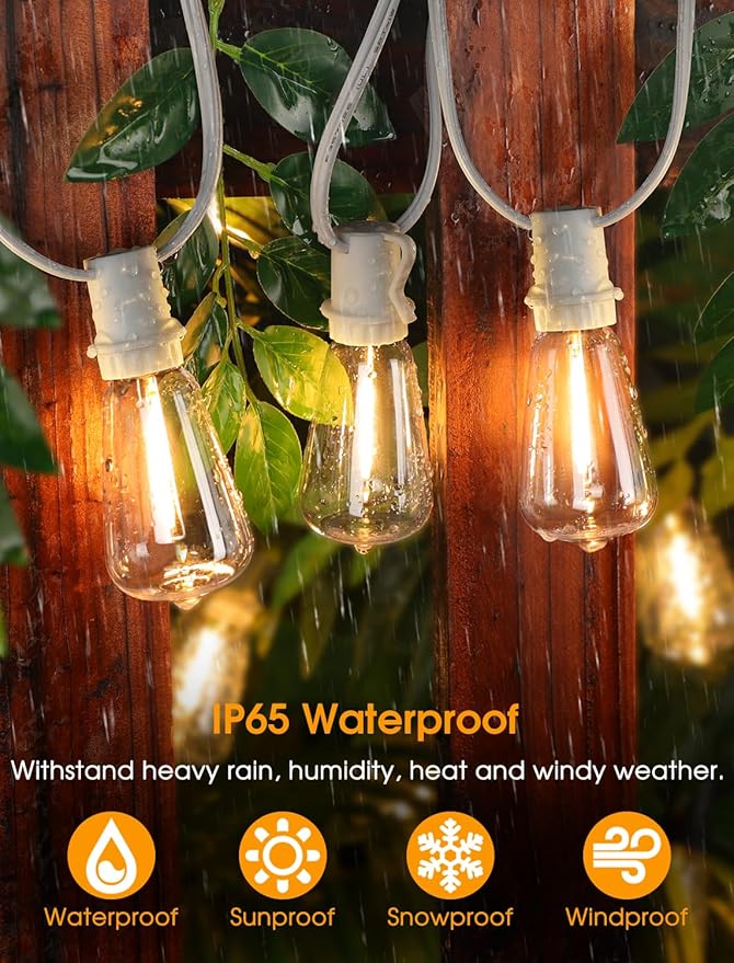 50FT(2x25FT) Outdoor String Lights, Patio Lights with 20+2 LED Dimmable Waterproof ST38 Vintage Bulbs for Wedding Garden Party Decor, White Larkvue