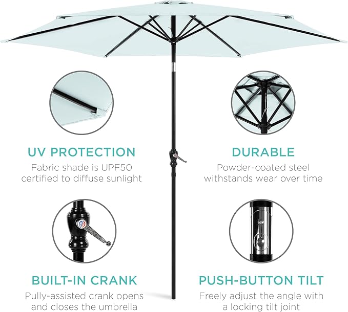 Best Choice Products 10ft Outdoor Table Compatible Steel Polyester Market Patio Umbrella w/Crank and Easy Push Button Tilt BestChoiceProducts