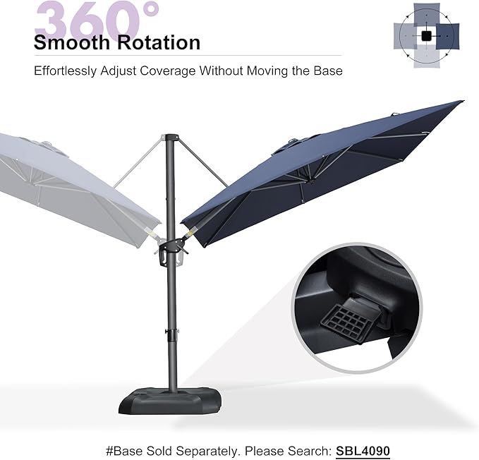 PURPLE LEAF 8 Feet Patio Umbrella Outdoor Cantilever Square Umbrella Aluminum Offset Umbrella with 360-degree Rotation for Garden Deck Pool Patio, Navy Blue PURPLELEAF