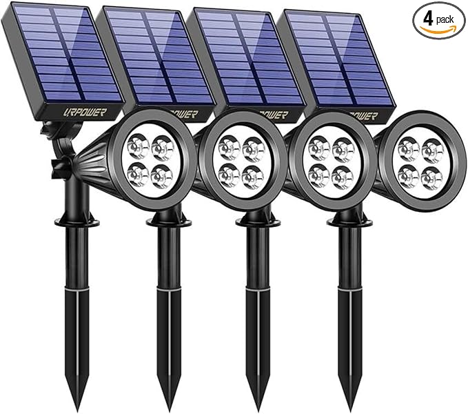 URPOWER Solar Lights Outdoor, 2-in-1 Waterproof Adjustable Solar Spotlights Outdoor Wall Light, Dusk-to-Dawn Solar Powered Landscape Lights for Backyard/Garden/Pathway/Pool/Porch (4Pack, Cool White) URPOWER