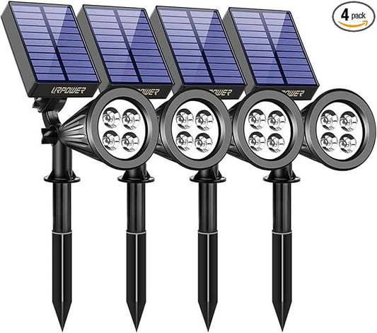 URPOWER Solar Lights Outdoor, 2-in-1 Waterproof Adjustable Solar Spotlights Outdoor Wall Light, Dusk-to-Dawn Solar Powered Landscape Lights for Backyard/Garden/Pathway/Pool/Porch (4Pack, Cool White) URPOWER
