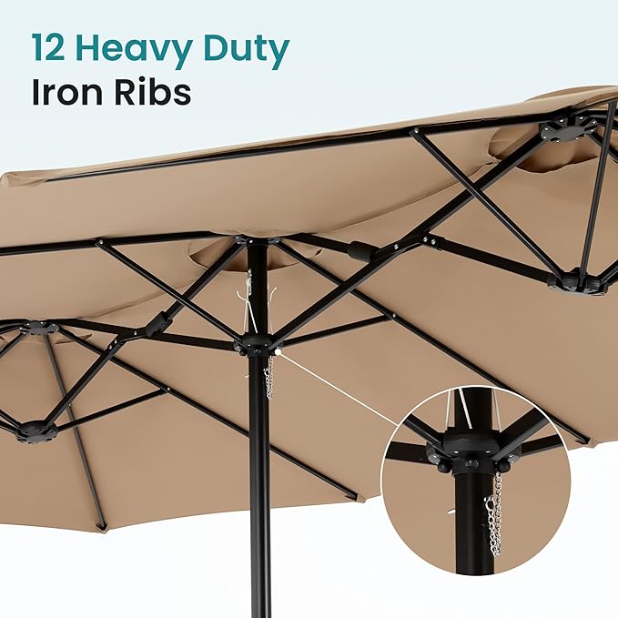 DUMOS 15FT Large Patio Umbrella with Base Included, Rectangle Table Umbrella Outdoor Patio, Outside Umbrellas for Deck, Market, Backyard, khaki DumosLifestyle