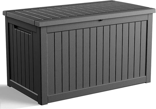 260 Gallon Outdoor Deck Box, Lockable Waterproof Outdoor Storage Boxes For Garden Tools,Indoor Cushions,Accessories Outside Storage Resin Weatherproof Container(Black) MAIUSCOLI