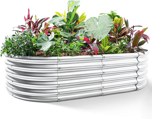 Land Guard 6x3x1.5ft Galvanized Raised Garden Bed Kit, Metal Planter Boxes Outdoor, Oval Metal Raised Garden Bed for Vegetables, Flowers (Silver) LandGuard