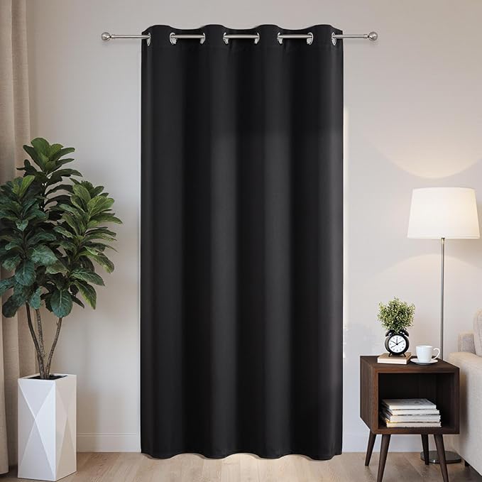Joydeco Blackout Patio Sliding Door Curtains 108 Inches Long, Grommet Privacy Room Divider Curtains, Extra Wide Thermal Blackout Drapes for Bedroom Living Room (Black, 60Wx108L, 1 Panel) JOYDECO