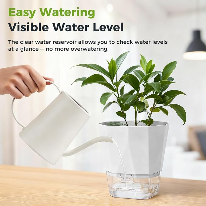 2 Pack Self Watering Pots for Plants, 8.4" Self Watering Planters Large African Violet Self Watering Clear Pots for Plants Large Herb Orchid Flower Houseplant Pots, Light Grey Planterhoma