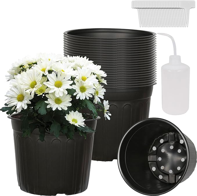 24-Pack 3 Gallon Flexible Plastic Plant Pots with 30Pcs Plant Labels,Thickened Soft Seed Starting Container for Indoor Outdoor Plants, Seedlings, Vegetables, Succulents and Cuttings Niiiice