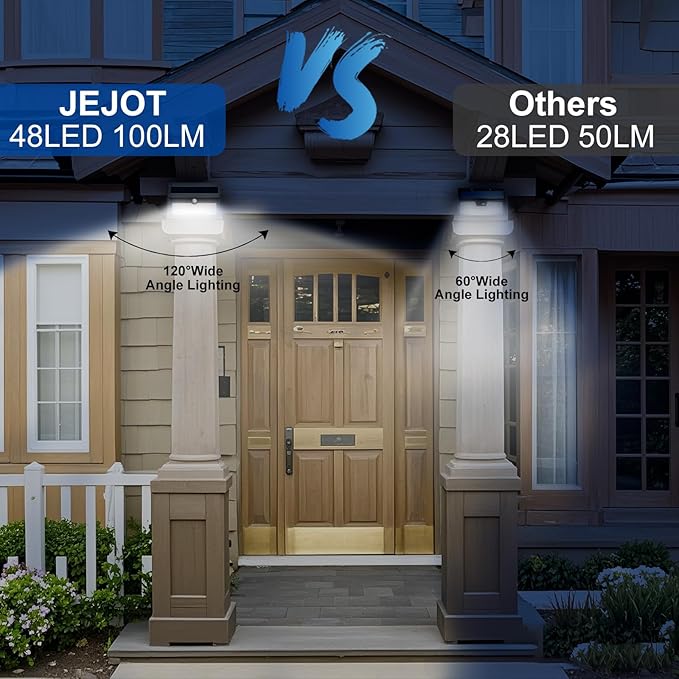 6 Pack Solar Motion Lights Outdoor Waterproof, 270° Wide Angle,3 Modes Solar Wall Lights, Anti Glare Solar Powered Flood Lights for Fence Garage Garden Patio Yard JEJOT