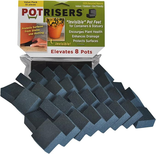 (Standard Size -32 Pack) - Invisible Pot Feet to Elevate up to 8 Flower Plant Planters or Statues | Perfect for Patios, Decks, Gardens, and Greenhouses - Made in the USA POTRISERS