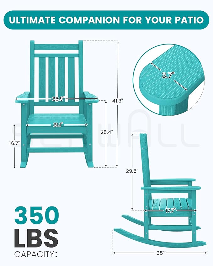 SERWALL Oversized Outdoor Rocking Chair Set of 4, HDPE Rocker for Adults, Patio Rocking Chairs for Porch, Aruba SERWALL