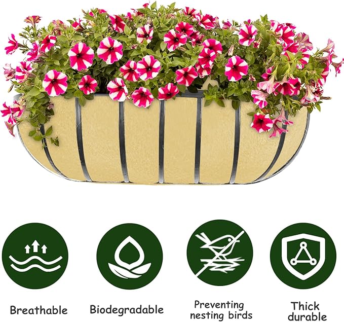 3PCS 30 Inch Planter Basket Liners Fabric Window Box Liners Felt Trough Planter Liner Replacement Beige Flower Basket Liner Non-Woven Hanging Plant Liner for Planters Garden Fence - Avoid Bird Nesting Emsiok