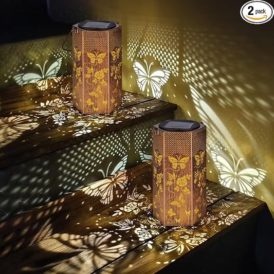 Mothers Day Gifts for Mom Grandma - Birthday Gifts for Women, 2 Pack Butterfly Solar Lanterns Outdoor Waterproof, Butterflies Solar Lights Outdoor Hanging Garden Decor for Outside Eandisom