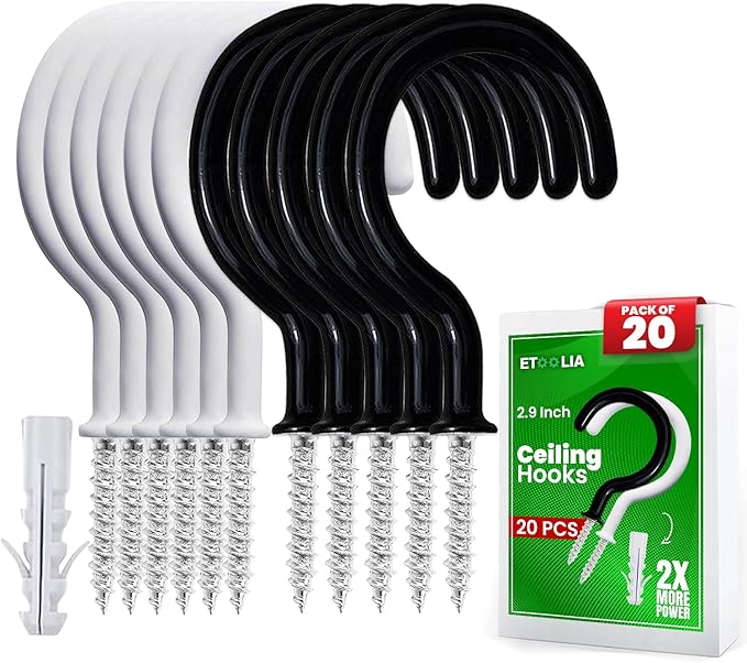 20 Pcs Ceiling Hooks for Hanging Plants - 2.9 inches Plant Heavy Duty, Hanging Hooks for Christmas Lights, Cups, Decors - White Vinyl Coated Screw in Plant Hanger Hook Indoor and Outdoor Etoolia