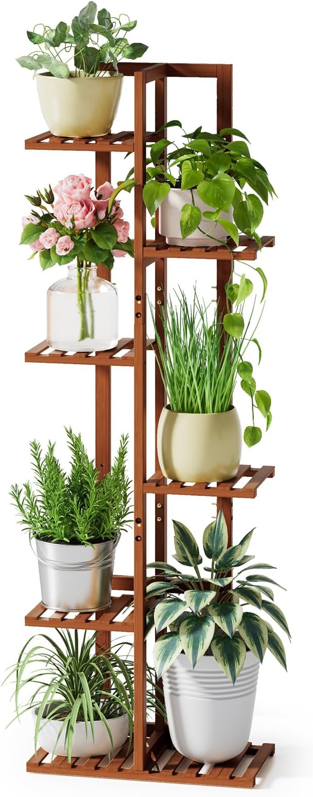 ROSSNY 48 Inch Tall Plant Stand Indoor, 6 Tier 7 Potted Bamboo Plant Stands for Indoor Plants, Corner Plant Stand, Tiered Plant Stands, Plant Shelf For Indoor, Planter Holder for Multiple Plants Indoor, Brown ROSSNY