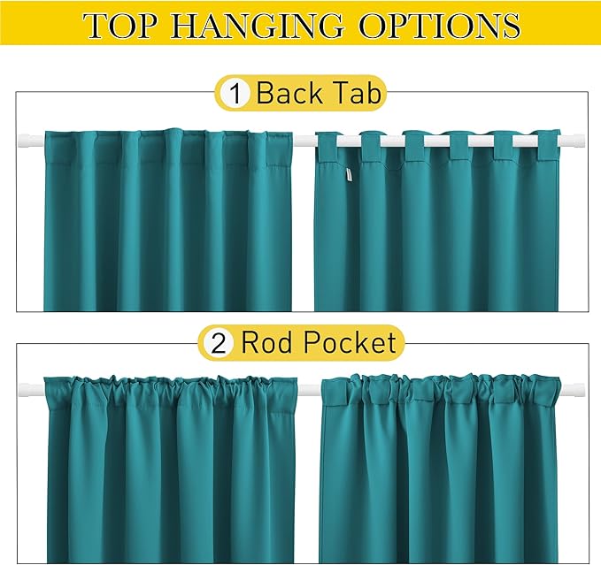 NICETOWN 2 Panels Outdoor Curtains Waterproof Pocket & Back Tab on Top & Bottom, Thermal Insulated Windproof Sun Blocking Outside Privacy Drapes for Patio with Fixed Rope, W52 x L95, Peacock Teal NICETOWN