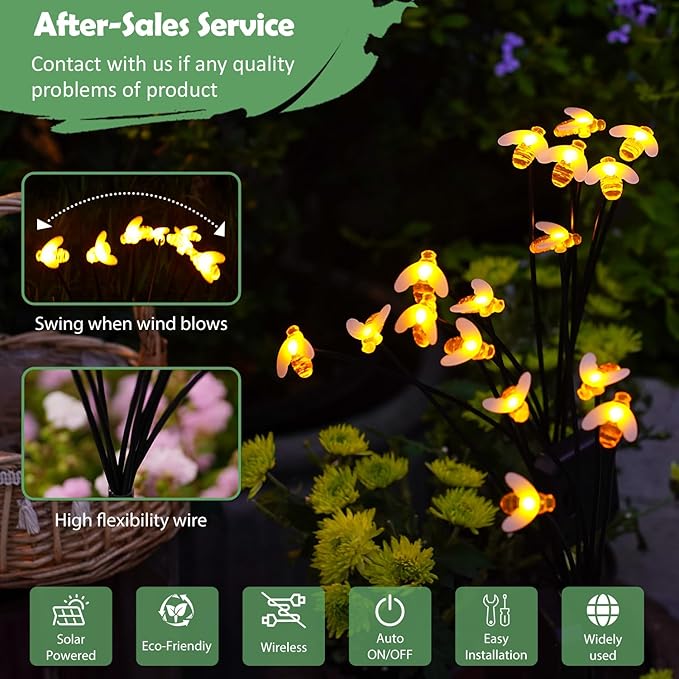Nacome Solar Garden Lights for Outside – Landscape Decor,Yard Patio Decoration, Waterproof Swaying Bumble Bee(2Pack), Mom Gifts for Women Nacome